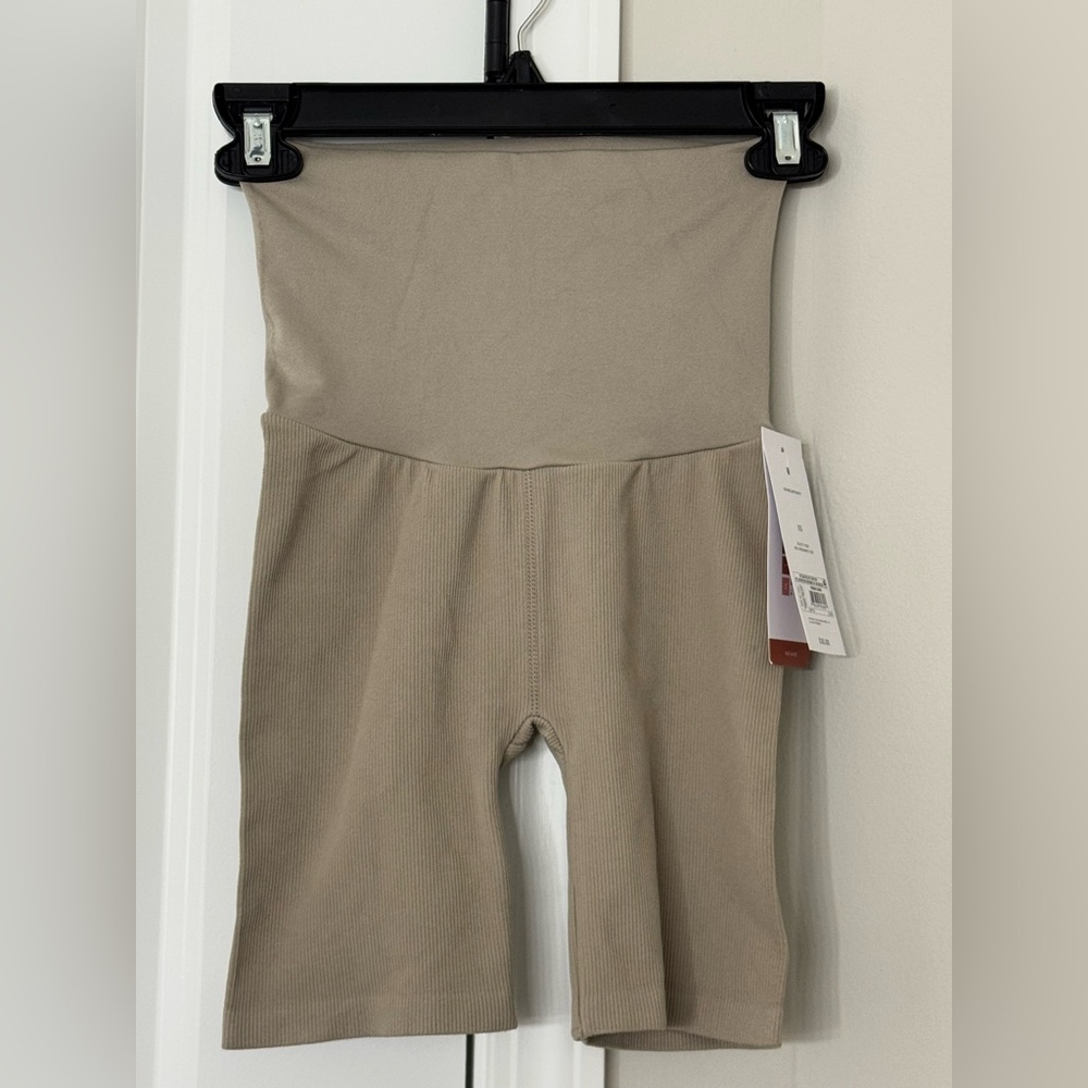 Ingrid + Isabel Maternity High-Waisted Taupe Biker Short